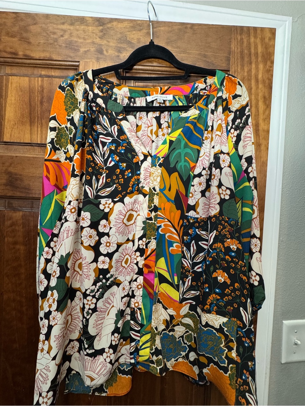 Rose & Olive Multicolor Floral Patchwork V-Neck Tunic
